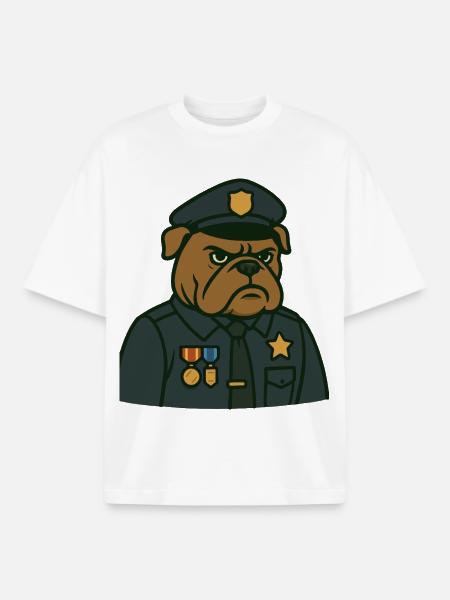 Bulldog Officer Badge Tee - Boxy Heavyweight Unisex Organic T-Shirt by Stanley/Stella - white