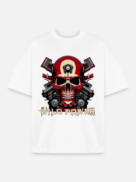 Wild Power Skull Moto Art - Boxy Heavyweight Unisex Organic T-Shirt by Stanley/Stella - white