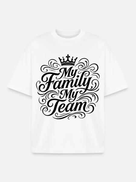 Mon équipe familiale dit couronne - T-shirt unisexe boxy épais biologique Stanley/Stella - blanc