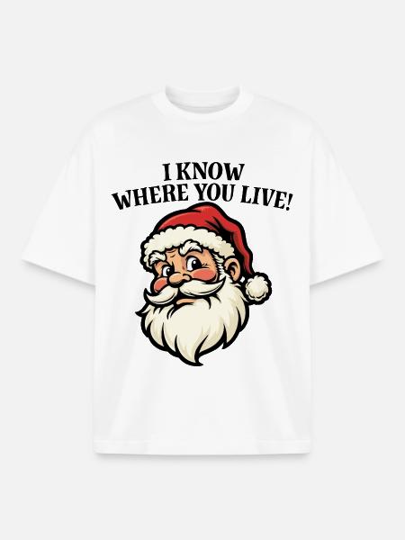 Ich weiß, wo du wohnst – Weihnachtsmann - Boxy Heavyweight Unisex Organic T-Shirt von Stanley/Stella - Weiß