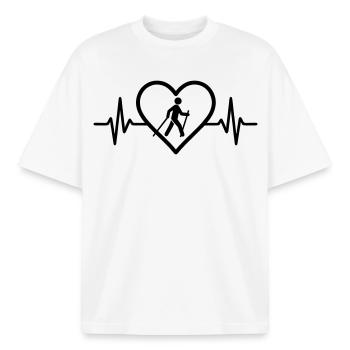 Nordic Walking Heart Sport Hike Poles - Boxy Heavyweight Unisex Organic T-Shirt by Stanley/Stella - white - Front - AI Model Male 185 light (185cm) & AI Model Female 172 dark (172cm)