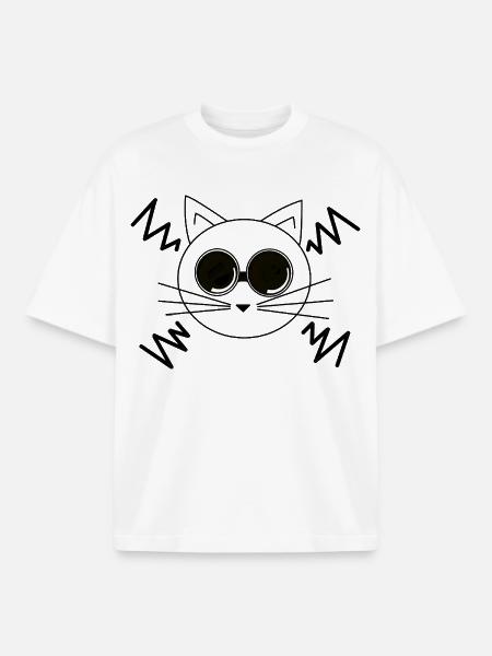 Chat de l’espace - T-shirt unisexe boxy épais biologique Stanley/Stella - blanc
