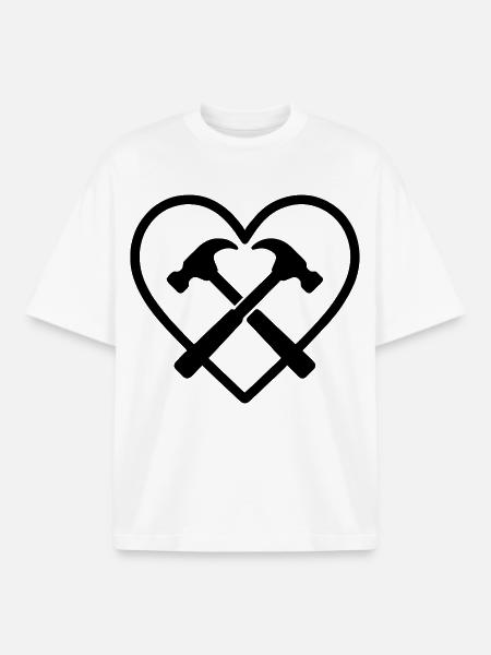 Crossed Hammers Heart Builder Handyman Tools - Boxy Heavyweight Unisex Organic T-Shirt by Stanley/Stella - white