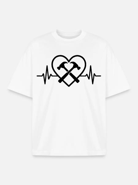 Crossed Hammers Heart Artisan Tool - Boxy Heavyweight Unisex Organic T-Shirt by Stanley/Stella - white