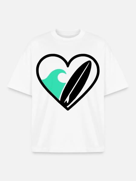 Surf Heart Wave Board Sea Summer - Boxy Heavyweight Unisex Organic T-Shirt by Stanley/Stella - white