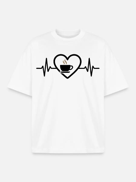 Coffee Heart Cup Hot Drink Break - Boxy Heavyweight Unisex Organic T-Shirt by Stanley/Stella - white