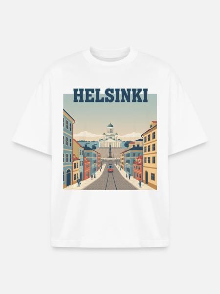 Helsinki Tram to Senate Square - Boxy Heavyweight Unisex Organic T-Shirt by Stanley/Stella - white