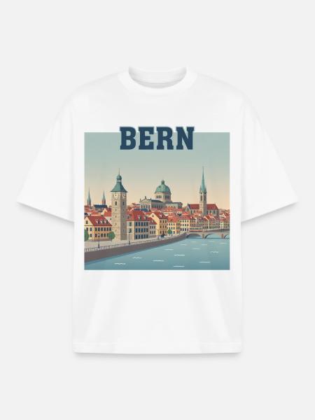 Bern Riverside Cityscape - Boxy Heavyweight Unisex Organic T-Shirt by Stanley/Stella - white