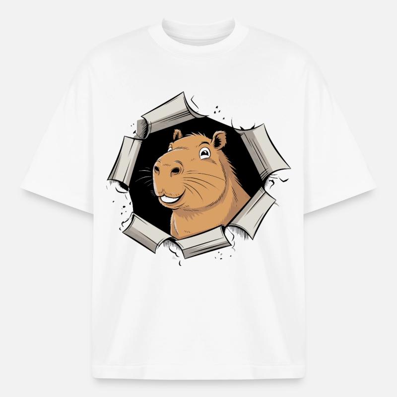 Capybara Comic – friedlicher Durchbruch - Boxy Heavyweight Unisex Organic T-Shirt von Stanley/Stella - Weiß