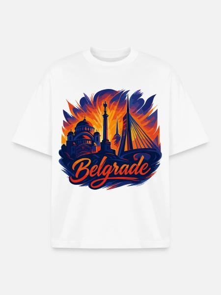 Belgrade Capitale Serbie Silhouette Cadeau - T-shirt unisexe boxy épais biologique Stanley/Stella - blanc