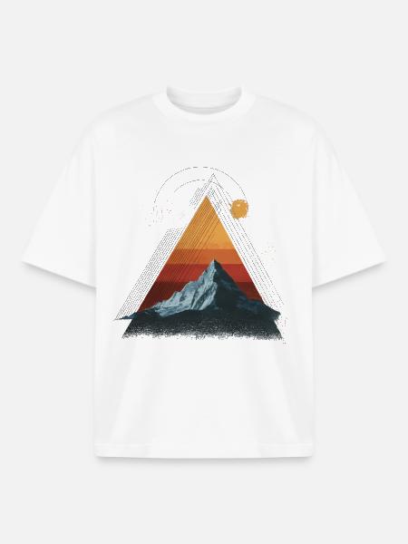 Mountain in Retro Triangle – Geometric Design - Boxy Heavyweight Unisex Organic T-Shirt by Stanley/Stella - white