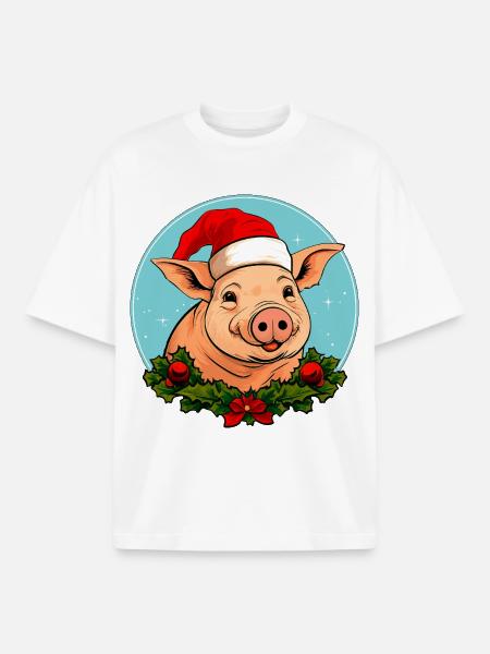 Cochons Noël - T-shirt unisexe boxy épais biologique Stanley/Stella - blanc