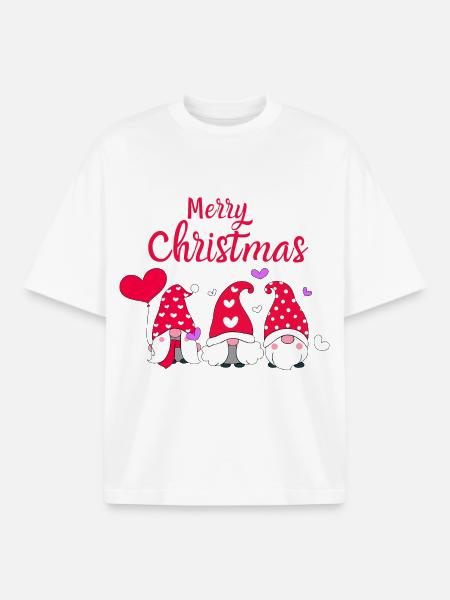 Süße Weihnachtszwerge mit Herzen - Boxy Heavyweight Unisex Organic T-Shirt von Stanley/Stella - Weiß