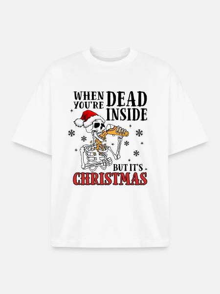 Skeleton sings Christmas in Santa hat - Boxy Heavyweight Unisex Organic T-Shirt by Stanley/Stella - white