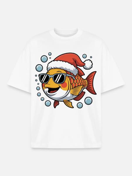 Weihnachtsfisch mit Sonnenbrille - Boxy Heavyweight Unisex Organic T-Shirt von Stanley/Stella - Weiß