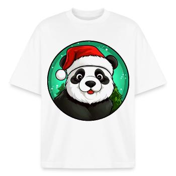Panda Santa Claus - T-shirt unisexe boxy épais biologique Stanley/Stella - blanc - Devant - AI Model Male 185 light (185cm) & AI Model Female 172 dark (172cm)