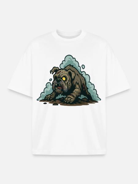 Zombie Bulldog Crawling from Dark Ground - Boxy Heavyweight Unisex Organic T-Shirt by Stanley/Stella - white