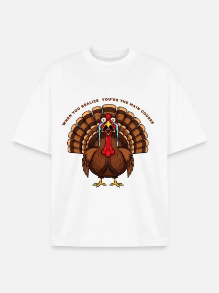 Funny Thanksgiving Turkey Design - Boxy Heavyweight Unisex Organic T-Shirt by Stanley/Stella - white