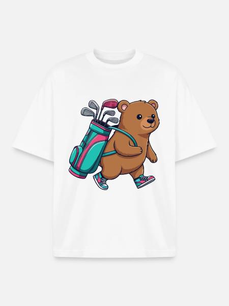 Lustiger Bär-Golfer-Cartoon Cooles Golftier - Boxy Heavyweight Unisex Organic T-Shirt von Stanley/Stella - Weiß