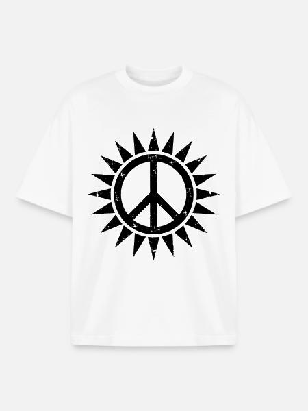 Friedenssymbol in einer Sonne mit Grunge-Effekt - Boxy Heavyweight Unisex Organic T-Shirt von Stanley/Stella - Weiß