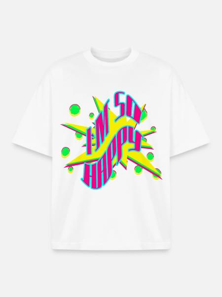 In So Happy Neon Pop Graphic - Boxy Heavyweight Unisex Organic T-Shirt by Stanley/Stella - white