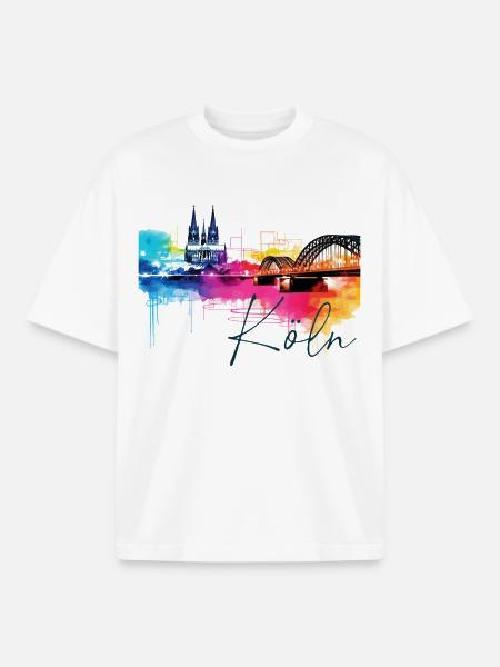 Köln Skyline Kölner Domkirke Tyskland City Farverig - Stanley/Stella unisex boxy heavyweight T-shirt økologisk - hvid