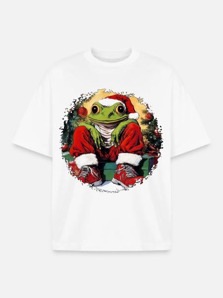 Christmas Frogs - Boxy Heavyweight Unisex Organic T-Shirt by Stanley/Stella - white