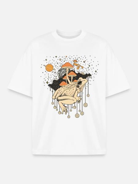 Cosmic Frog & Toadstools in the Universe - Boxy Heavyweight Unisex Organic T-Shirt by Stanley/Stella - white