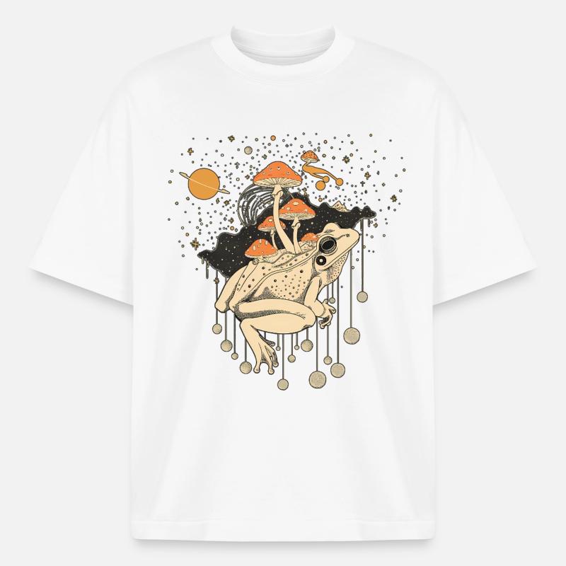 Cosmic Frog & Toadstools in the Universe - Boxy Heavyweight Unisex Organic T-Shirt by Stanley/Stella - white
