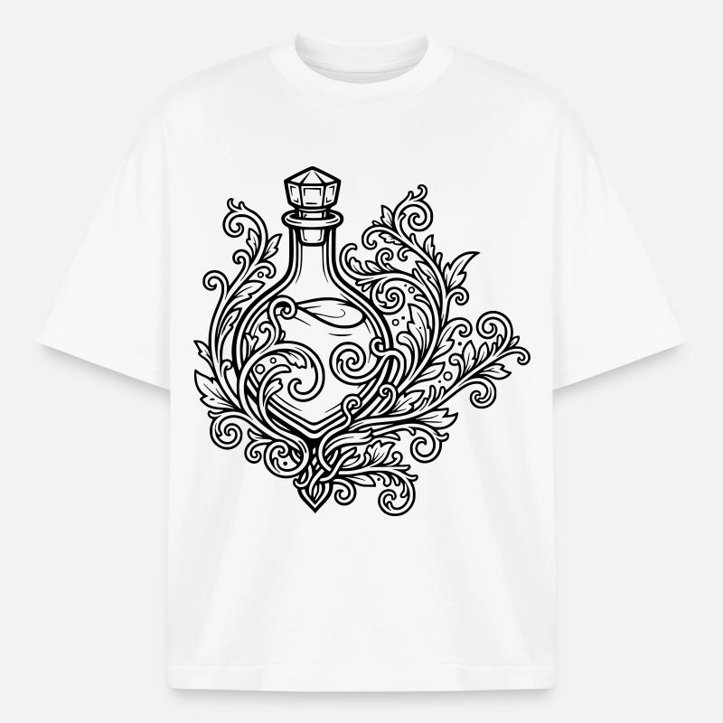 Fiole d'elixir et fleurs - T-shirt unisexe boxy épais biologique Stanley/Stella - blanc