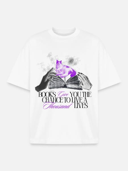 Books give you a thousand lives - Boxy Heavyweight Unisex Organic T-Shirt by Stanley/Stella - white