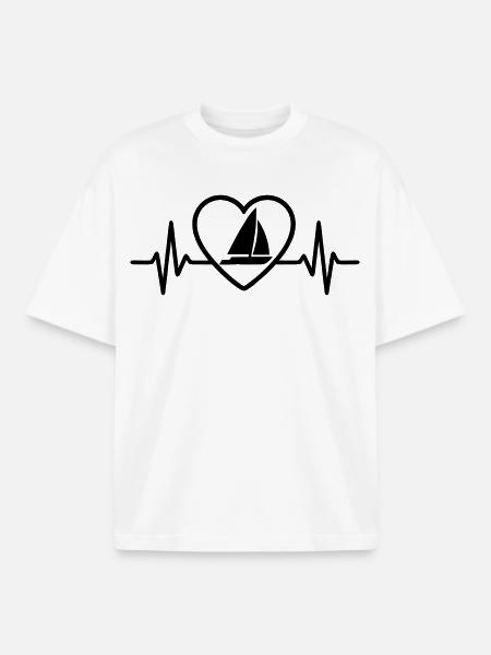 Heart Catamaran – Passion Sailing - Boxy Heavyweight Unisex Organic T-Shirt by Stanley/Stella - white
