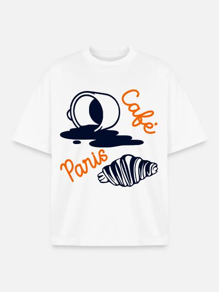Croissant Coffee Paris - T-shirt unisexe boxy épais biologique Stanley/Stella - blanc