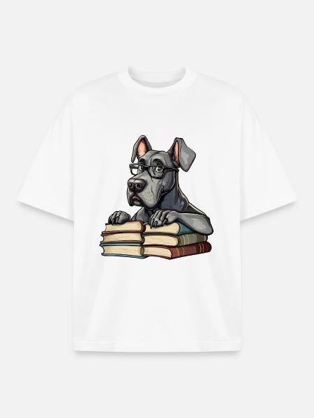 Süßes Dogge-Lesebuch mit Brille - Boxy Heavyweight Unisex Organic T-Shirt von Stanley/Stella - Weiß