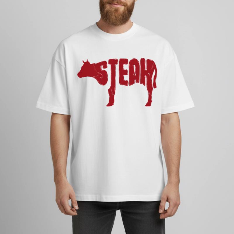 Red Steak Beef Silhouette Heavyweight Boxy Unisex T-Shirt by Stanley/Stella