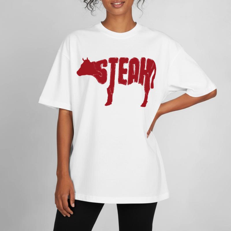 Red Steak Beef Silhouette Heavyweight Boxy Unisex T-Shirt by Stanley/Stella