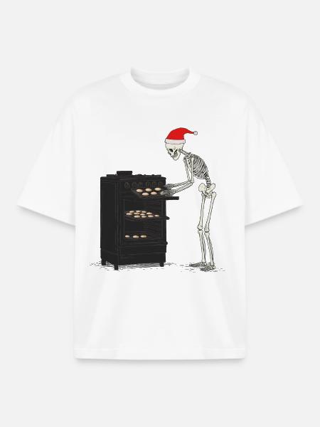 Skeleton bakes cookies - Boxy Heavyweight Unisex Organic T-Shirt by Stanley/Stella - white