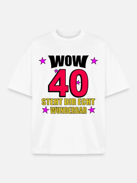 40th Birthday Wonderful Neon - Boxy Heavyweight Unisex Organic T-Shirt by Stanley/Stella - white