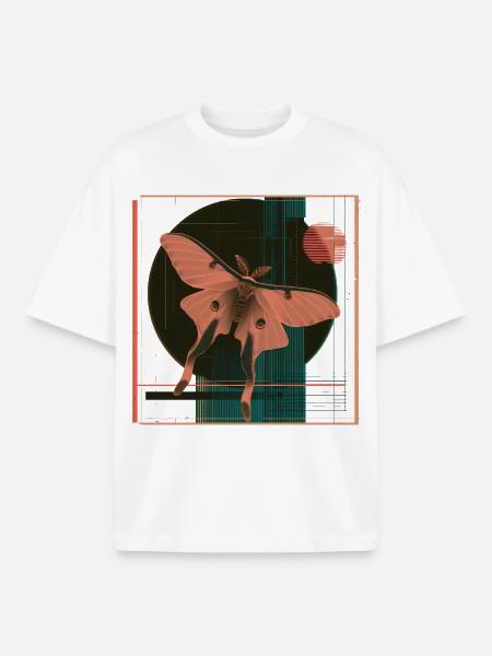 Luna Moth – Geometric Retro Moth Design - Boxy Heavyweight Unisex Organic T-Shirt by Stanley/Stella - white