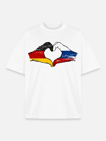 Germany Russia Flag Heart - Boxy Heavyweight Unisex Organic T-Shirt by Stanley/Stella - white