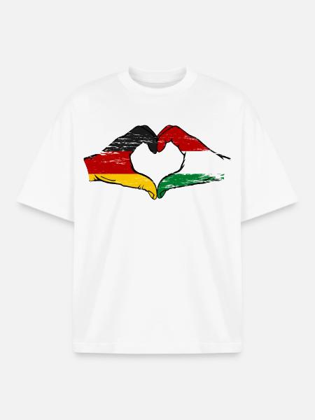 Germany Hungary Flag Heart used - Boxy Heavyweight Unisex Organic T-Shirt by Stanley/Stella - white