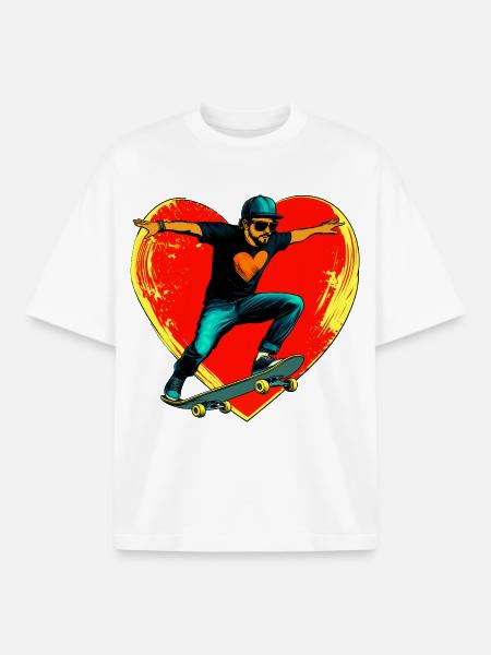 Skateboarder Liebe / Skater Herz - Boxy Heavyweight Unisex Organic T-Shirt von Stanley/Stella - Weiß