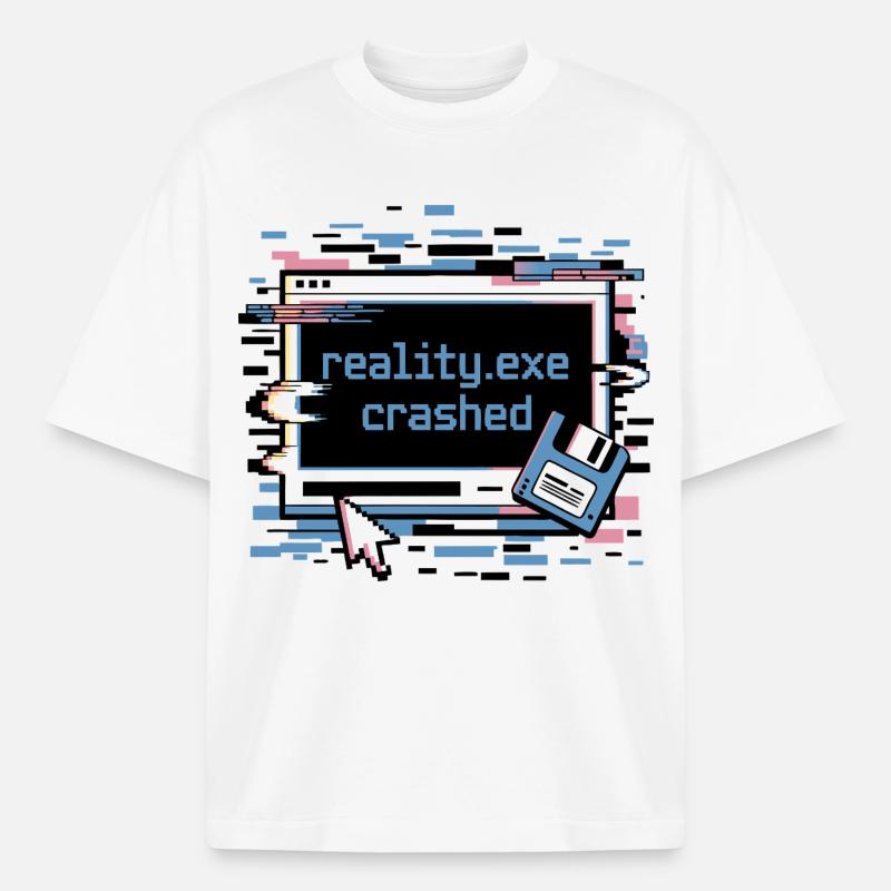 Reality.exe Crashed Retro Pixel Design - Boxy Heavyweight Unisex Organic T-Shirt by Stanley/Stella - white