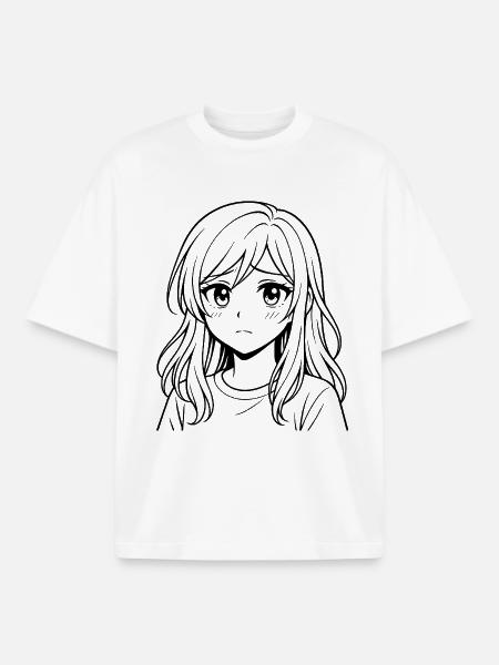 Melancholic Girl – Manga Style - Boxy Heavyweight Unisex Organic T-Shirt by Stanley/Stella - white