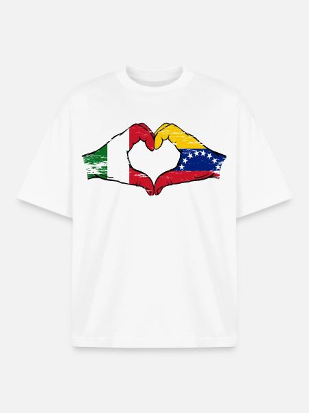 Italy Venezuela flag heart used - Boxy Heavyweight Unisex Organic T-Shirt by Stanley/Stella - white