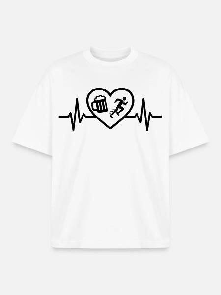 Heart Beer Running Humor - Boxy Heavyweight Unisex Organic T-Shirt by Stanley/Stella - white
