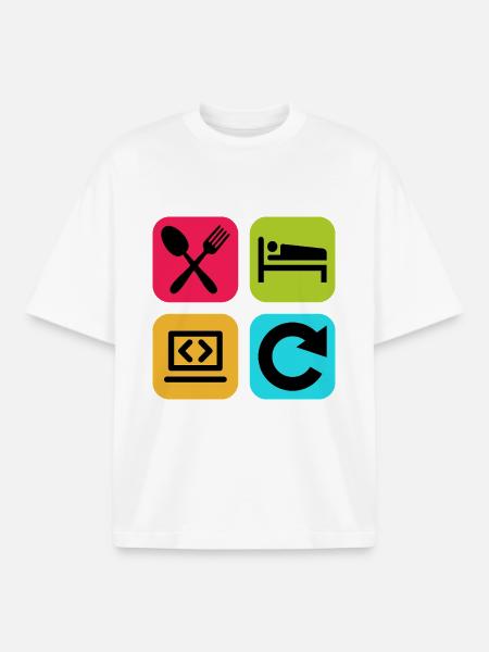 Essen, schlaf, Programm wiederholen, lustiger Zitatcode - Boxy Heavyweight Unisex Organic T-Shirt von Stanley/Stella - Weiß