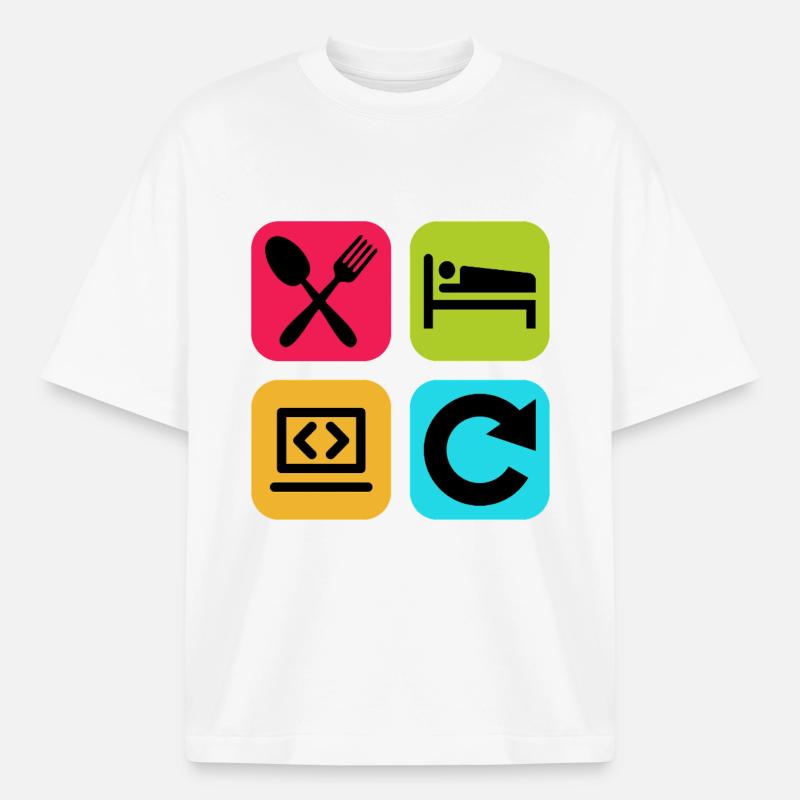 Essen, schlaf, Programm wiederholen, lustiger Zitatcode - Boxy Heavyweight Unisex Organic T-Shirt von Stanley/Stella - Weiß