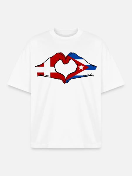 Denmark Cuba Flag Hands Heart - Boxy Heavyweight Unisex Organic T-Shirt by Stanley/Stella - white