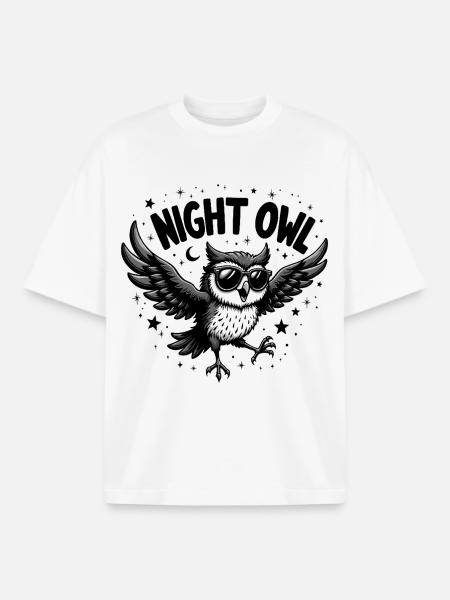 Night Owl Owl with Sunglasses - Boxy Heavyweight Unisex Organic T-Shirt by Stanley/Stella - white
